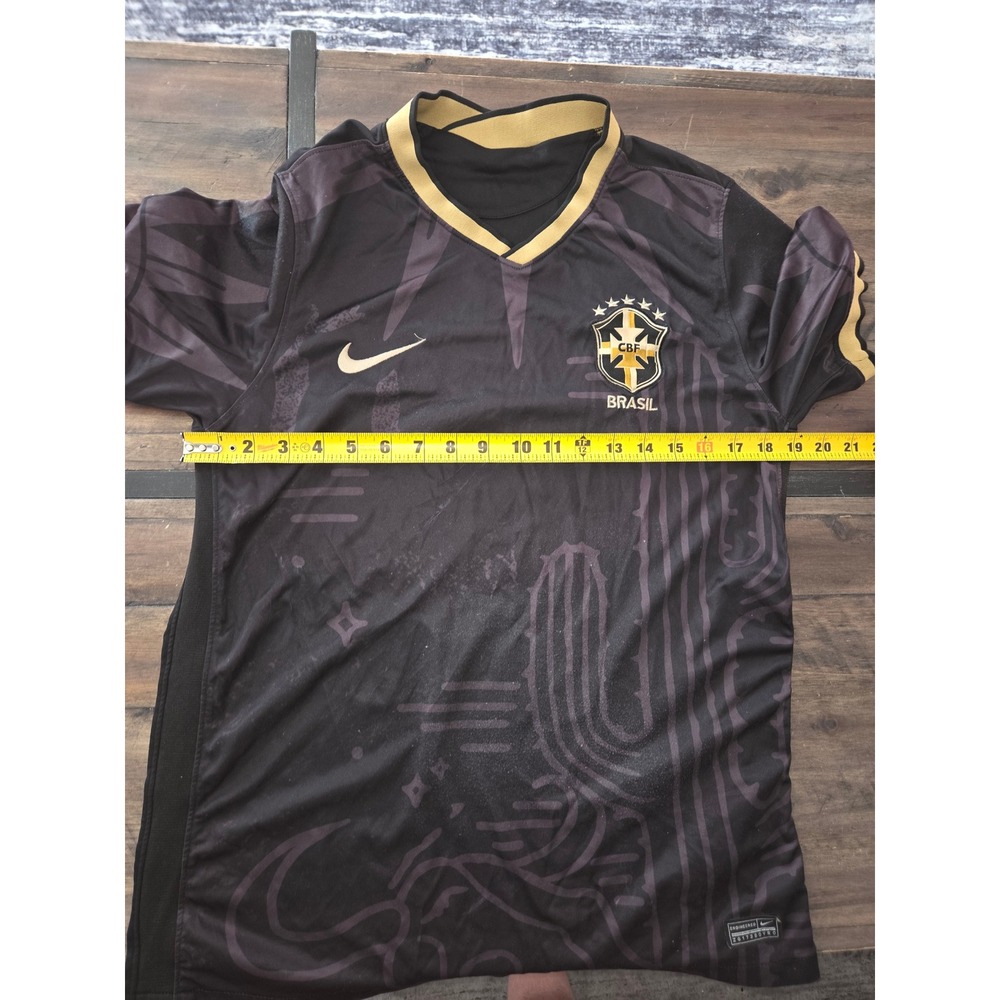 Nike Brasil CBF Soccer Jersey Black Gold Cactus Print CV7891-428 Mens Medium - Picture 9 of 9